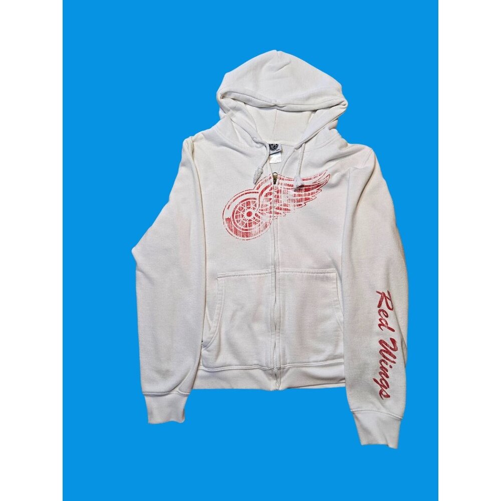 NHL Detroit Red Wings White Hoodie Sweatshirt Jacket By Knights Apparel With Log